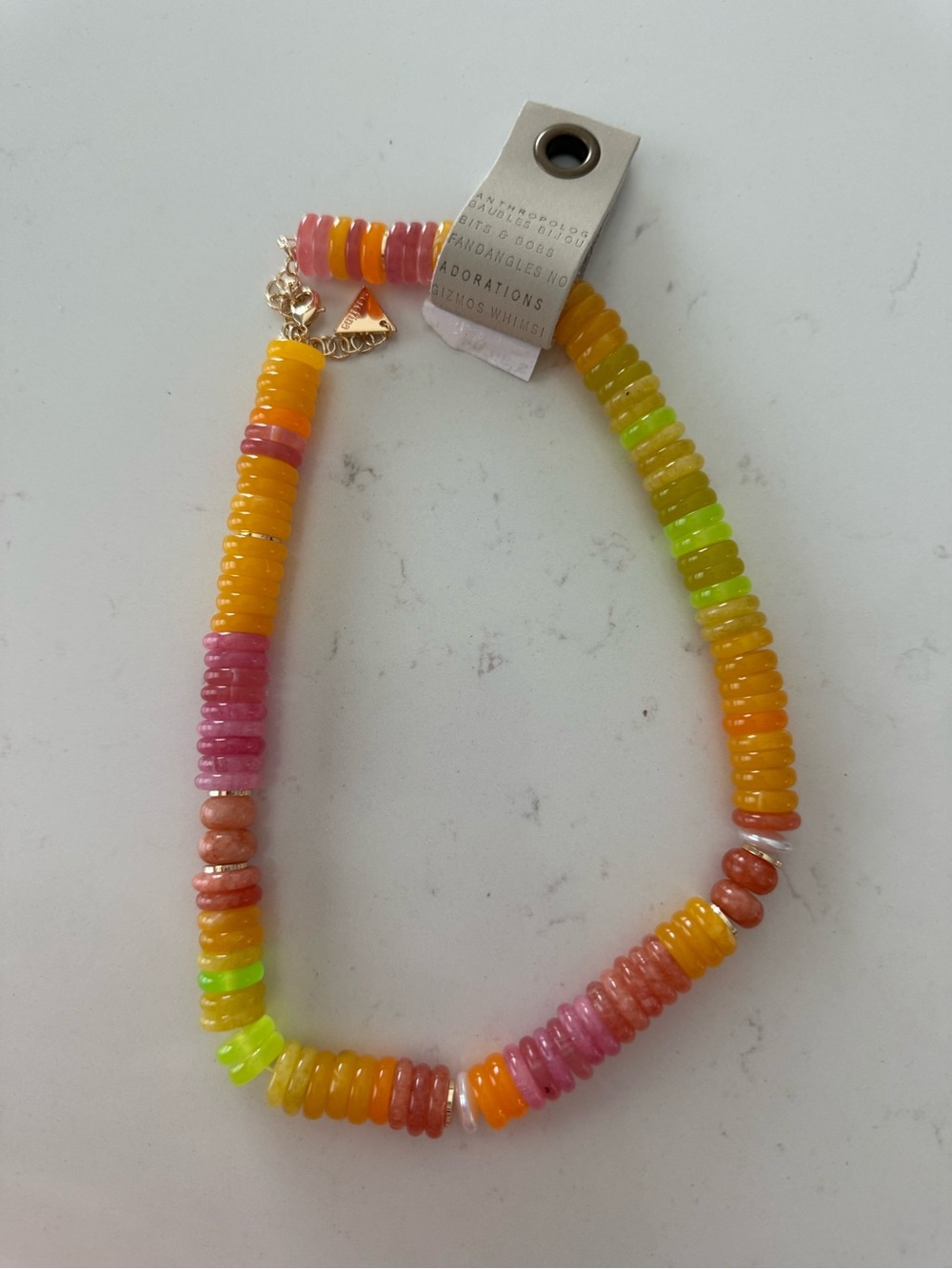 Anthropologie Neon Beaded Necklace in Pink, Yellow, Orange & Lime